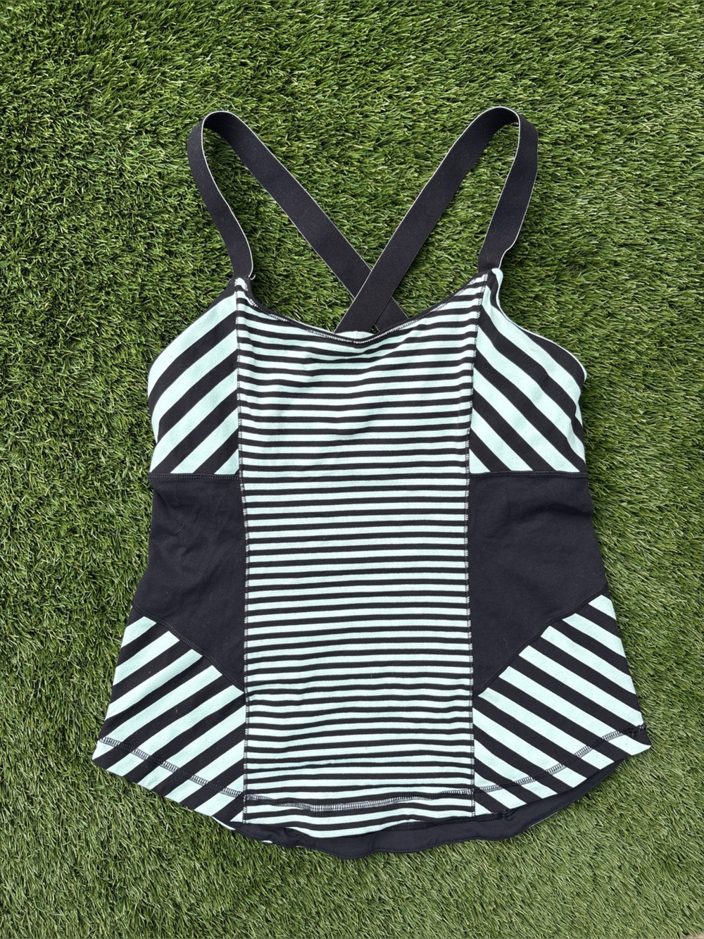lululemon athletica Black and Mint Green Striped Women's Camisole